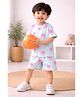 BUMZEE Cotton Knit Half Sleeves Co-Ord T-Shirt & Shorts Set With Tree Print - Mint