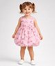 ShopperTree Cotton Woven Sleeveless Striped & Bow Applique Detailed Balloon Dress - Pink