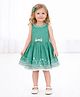 ShopperTree Cotton Woven Sleeveless Floral Printed & Bow Applique Detailed Balloon Dress - Light Green