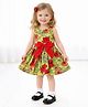 ShopperTree Cotton Woven Sleeveless Floral Printed & Bow Applique Detailed Dress - Dark Green