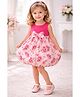 ShopperTree Cotton Woven Sleeveless Floral Printed & Bow Applique Detailed Balloon Dress - Pink
