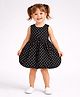 ShopperTree Cotton Woven Sleeveless Polka Dots Printed & Bow Applique Detailed Balloon Dress - Black