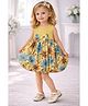 ShopperTree Cotton Woven Sleeveless Floral Printed & Bow Applique Detailed Balloon Dress - Yellow