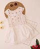 Qvink Denim Woven Cap Sleeves Floral Embroidered Dress - White