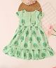 Qvink Cotton Woven Cap Sleeves Floral Motifs Printed Dress - Green
