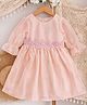 Qvink Georgette Woven Three Fourth Peasant Sleeves Lace Embellished Dress - Pink