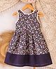 Qvink Cotton Woven Sleeveless Lace Trim Embellished & Floral Printed Dress - Navy Blue
