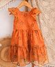 Qvink Woven Half Flutter Sleeves Floral Printed Tiered Dress - Orange