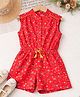 Qvink Cotton Woven Sleeveless Floral Printed Jumpsuit - Red
