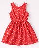 Qvink Cotton Woven Sleeveless Floral Printed & Bow Applique Detailed Dress - Red