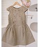 Qvink Cotton Woven Cap Sleeves Floral Embroidered Dress - Beige