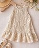 Qvink Cotton Woven Sleeveless Coconut Tree Embroidered Dress - Cream