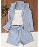 Qvink Cotton Woven Sleeveless Striped Coordinating Jacket & Shorts With Inner Top Set - Sky Blue