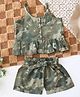 Qvink Cotton Woven Sleeveless Camouflage Printed Coordinating Top & Shorts Set - Green