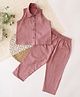 Qvink Cotton Woven Sleeveless Solid Coordinating Top & Pant Set - Pink