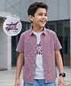Pine Kids Cotton Woven Checks Shirt With Printed T-Shirt - Red