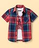 Pine Kids 100% Cotton Woven Half Sleeves Checked Shirt With Vehicles Printed Tank Inner Tee - Red