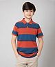 ALAN JONES Cotton Blend Knit Half Sleeves Striped Polo Tee - Rust