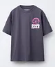 ALAN JONES Cotton Blend Knit Half Sleeves Grind Rails Text Printed Oversized Tee - Dark Purple