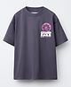 ALAN JONES Cotton Blend Knit Half Sleeves Grind Rails Text Printed Oversized Tee - Dark Purple