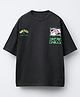 ALAN JONES Cotton Knit Half Sleeves Break Ground Text Printed Oversized Tee - Black