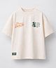 ALAN JONES Cotton Knit Half Sleeves Stay Optimistic Text Printed Oversized Tee - Ivory