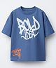 ALAN JONES Cotton Blend Knit Half Sleeves Bold Idea Text Printed Oversized Tee - Blue