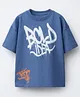 ALAN JONES Cotton Blend Knit Half Sleeves Bold Idea Text Printed Oversized Tee - Blue
