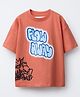 ALAN JONES Cotton Blend Knit Half Sleeves Flow Away Text Printed Oversized Tee - Coral