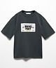 ALAN JONES Cotton Blend Knit Half Sleeves Drive Fast Text Printed Oversized Tee - Charcoal Grey