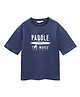ALAN JONES Cotton Blend Knit Half Sleeves Paddle The Waves Text Printed Oversized Tee - Blue