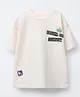 ALAN JONES Cotton Blend Knit Half Sleeves Change The Route Text Printed Oversized Tee - Ecru