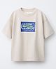 ALAN JONES Cotton Blend Knit Half Sleeves Typography Text Printed Oversized Tee - Beige