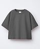 ALAN JONES Cotton Knit Half Sleeves Solid Oversized Crop Tee - Grey