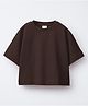 ALAN JONES Cotton Knit Half Sleeves Solid Oversized Crop Tee - Brown