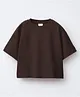 ALAN JONES Cotton Knit Half Sleeves Solid Oversized Crop Tee - Brown