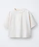 ALAN JONES Cotton Knit Half Sleeves Solid Oversized Crop Tee - Ecru
