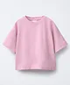 ALAN JONES Cotton Knit Half Sleeves Solid Oversized Crop Tee - Pink