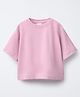 ALAN JONES Cotton Knit Half Sleeves Solid Oversized Crop Tee - Pink