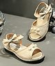 Stefens Bow Applique Detailed Stones & Pearls Embellished Velcro Closure Sandals - Gold