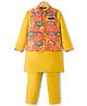 Pine Kids Woven Full Sleeves Floral Printed Kurta & Pyjama Set With Jacket - Yellow