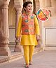 Pine Kids Woven Full Sleeves Floral Printed Kurta & Pyjama Set With Jacket - Yellow