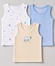 Babyhug 100% Cotton Single Jersey Knit Sleeveless Sandos with Stripes & Car Print Pack of 3 -  White Tan & Blue