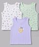 Babyhug 100% Cotton Single Jersey Knit Sleeveless Sando With Lion Print Pack of 3 - White Lavender & Light Green