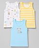 Babyhug 100% Cotton Single Jersey Knit Sleeveless Striped Sando  With Teddy Print Pack of 3 - Yellow, White & Sky Blue