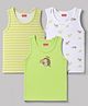 Babyhug 100% Cotton Knit Sleeveless Striped & Animal Printed Vests Pack Of 3 - Lime Green & White