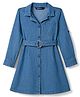 Pine Kids 100% Cotton Woven Full Sleeves Shirt Dress With Belt - Blue