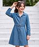 Pine Kids 100% Cotton Woven Full Sleeves Shirt Dress With Belt - Blue