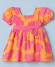 ToffyHouse Cotton Woven Frock with Half Sleeves, Puffed Sleeves and Floral Print in Pink