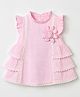 ToffyHouse Cotton Woven Dress with Sleeveless, Frill Sleeves and Flower Applique in Pink